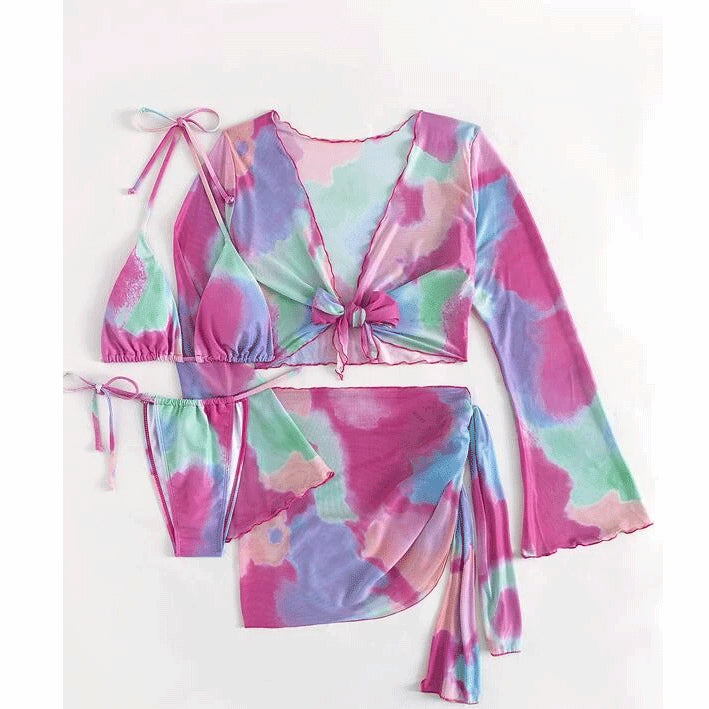 Wholesale Polyester Split Bikini Tie Dye Three or Four Piece Set