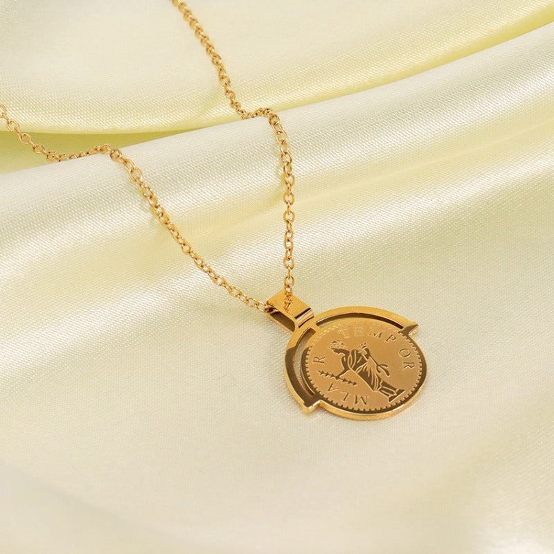 Wholesale Girl Portrait Titanium Steel 18K Gold Plated Necklace Sweater Chain