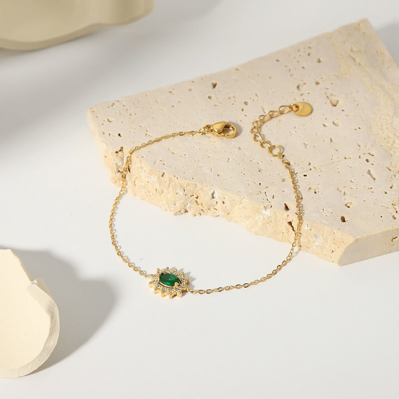 Wholesale French Elegant Geometric Lace Stainless Steel Bracelet with Green Zirconia