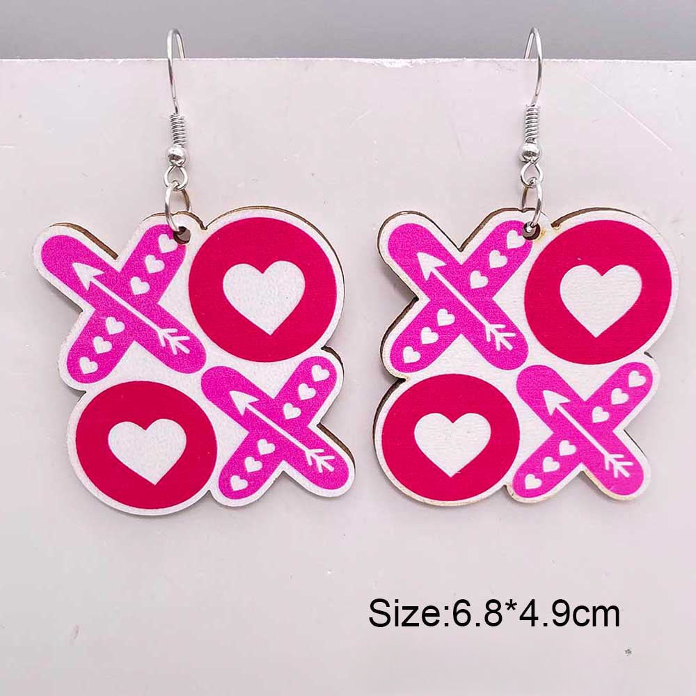 Wholesale Valentine's Day Wooden Earrings Pink Dwarf Leopard Pattern Heart Earrings