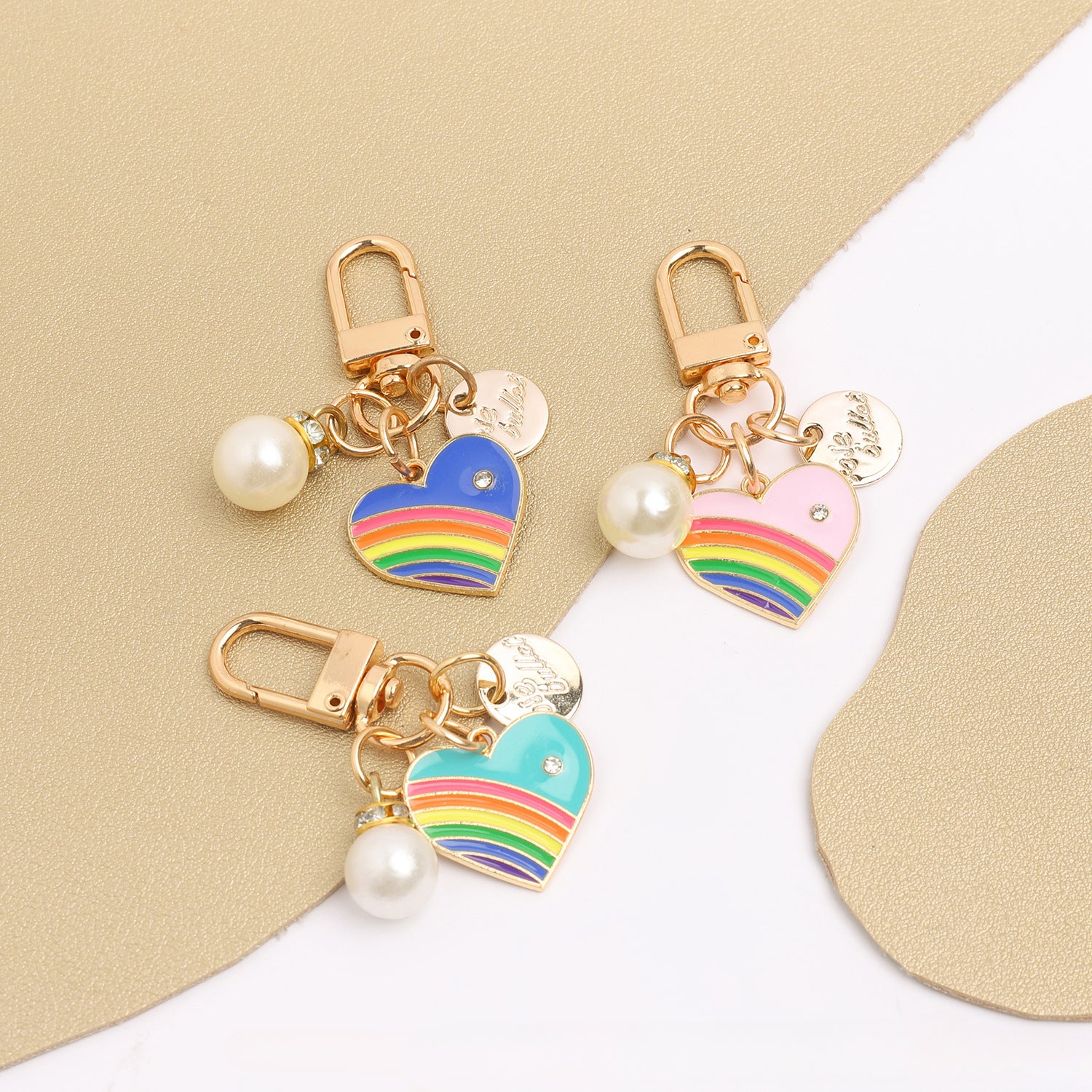 Wholesale Rainbow Heart Alloy Keychains