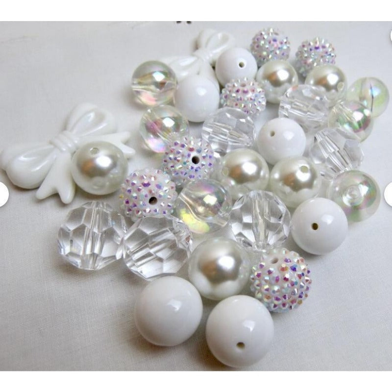 Wholesale 50pcs White with 20MM Acrylic Beads DIY Bow Mixed Beaded Loose Beads Combination