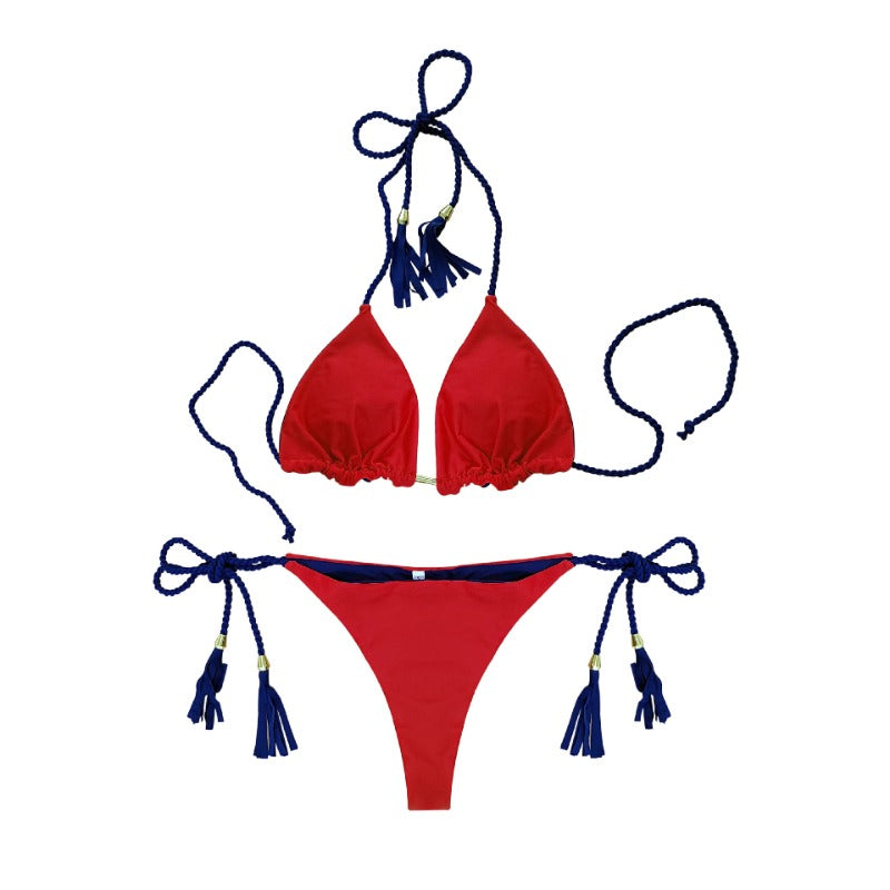 Wholesale Split Sexy Triangle Double-sided Contrast Color Beach Swimsuit