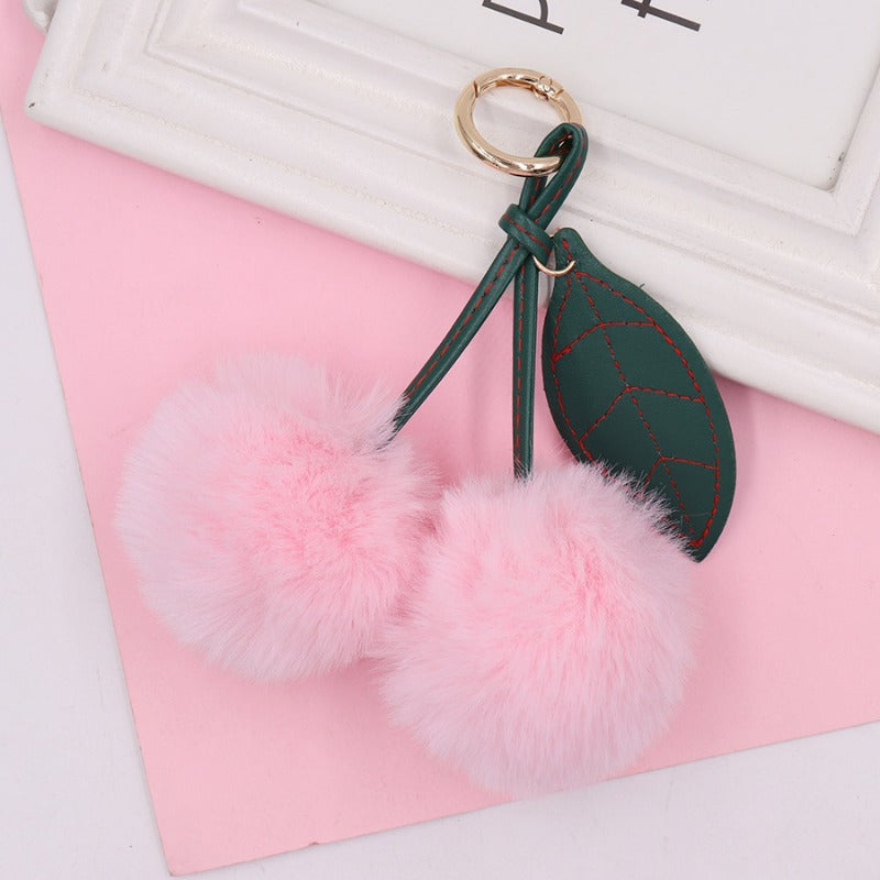 Wholesale Fruit Cherry Hairy Ball Book Bag Pendant Car Keychains