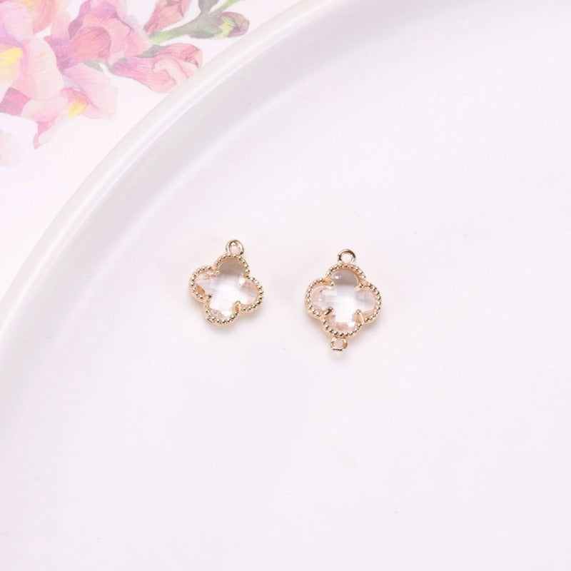 Wholesale 50pcs Crystal Double Hole Four Leaf Clover Pendant