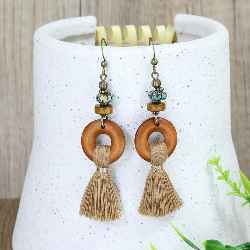 Wholesale Water Drop Exaggerated Retro Tassel Round Glaze Earrings