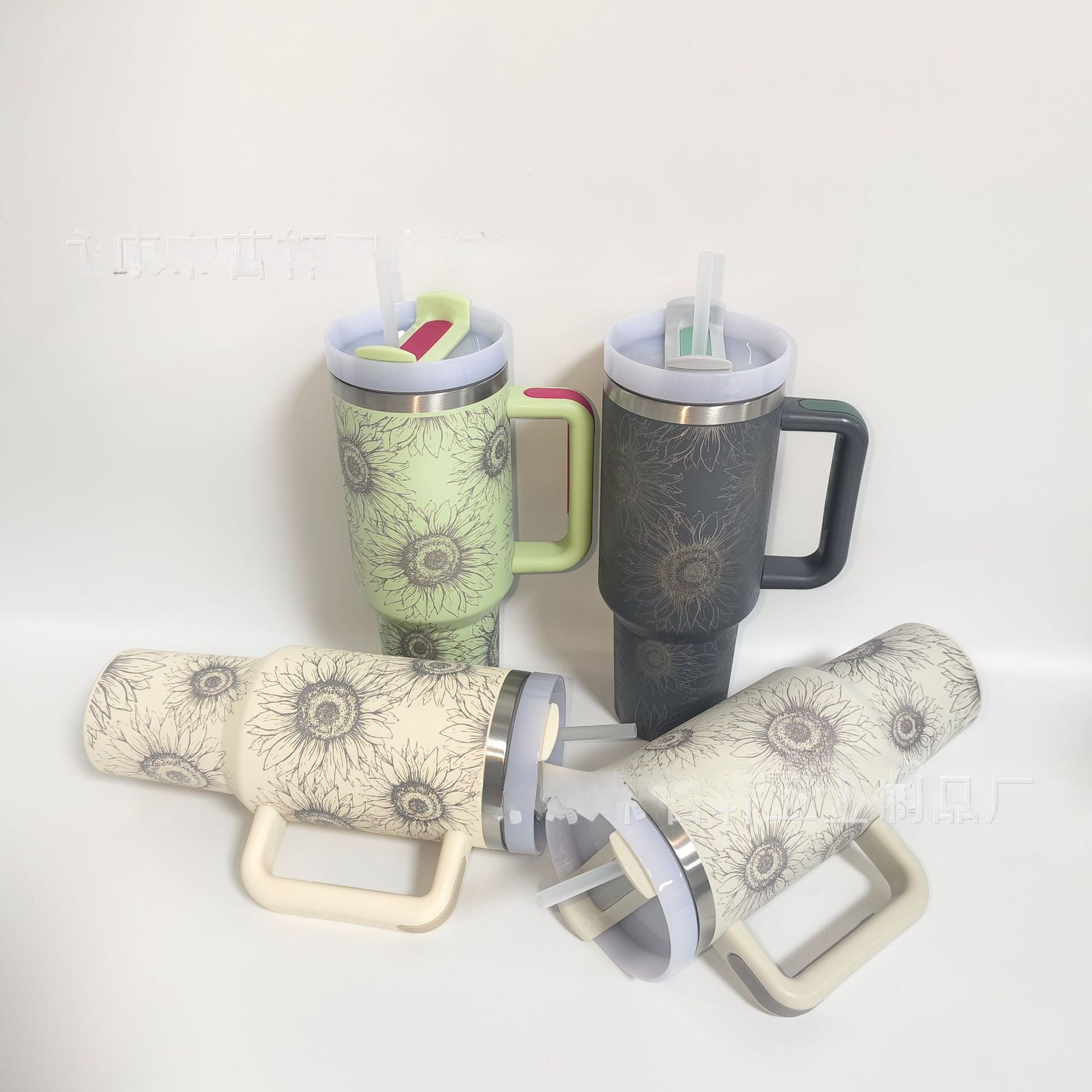 Wholesale Tumbler Ice Cup Laser Sunflower Car-mounted Stainless Steel Vacuum Insulated 40oz Handle Cup