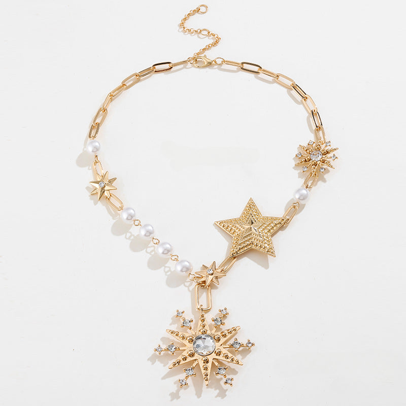 Wholesale Temperament Alloy Hexagram Dot Diamond Imitation Pearl Necklaces Bracelet Earrings