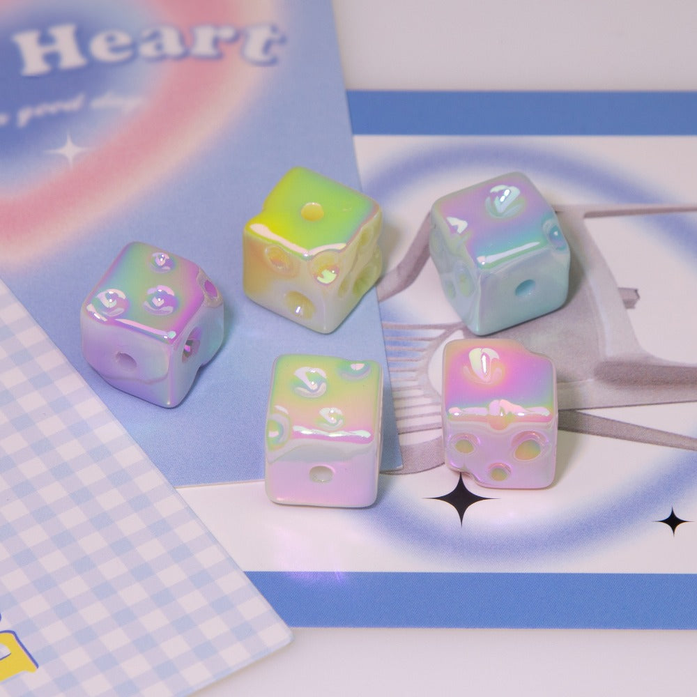 Wholesale 10pcs Two Color Cheese Cube Acrylic Luminous Beads