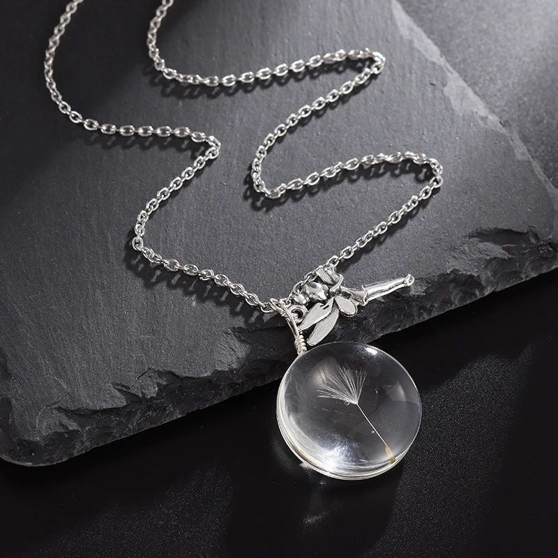 Wholesale Dandelion Oval Crystal Glass Niche High-end Gemstone Necklaces