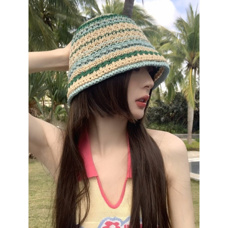 Wholesale Knitted Straw Hollow Bucket Hat