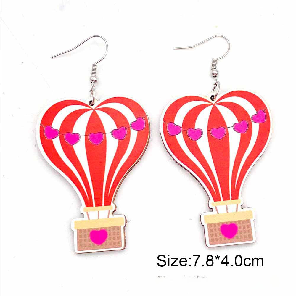 Wholesale Valentine's Day Love Hot Air Balloon Dwarf Lips Wooden Earrings