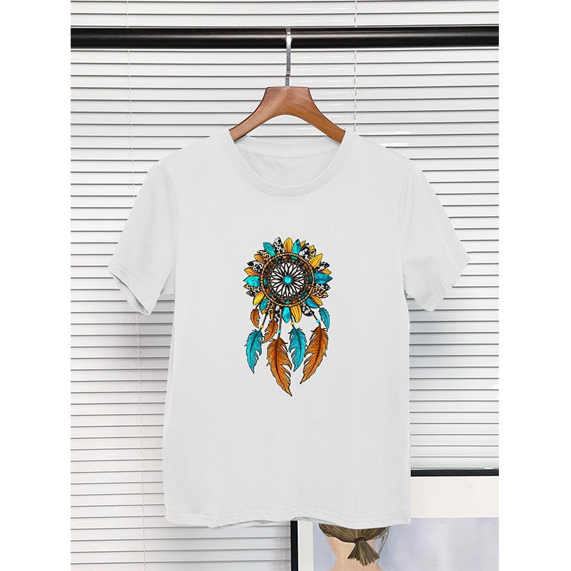 Wholesale Round Neck Pure Cotton Dream Catcher Printed Short Sleeves