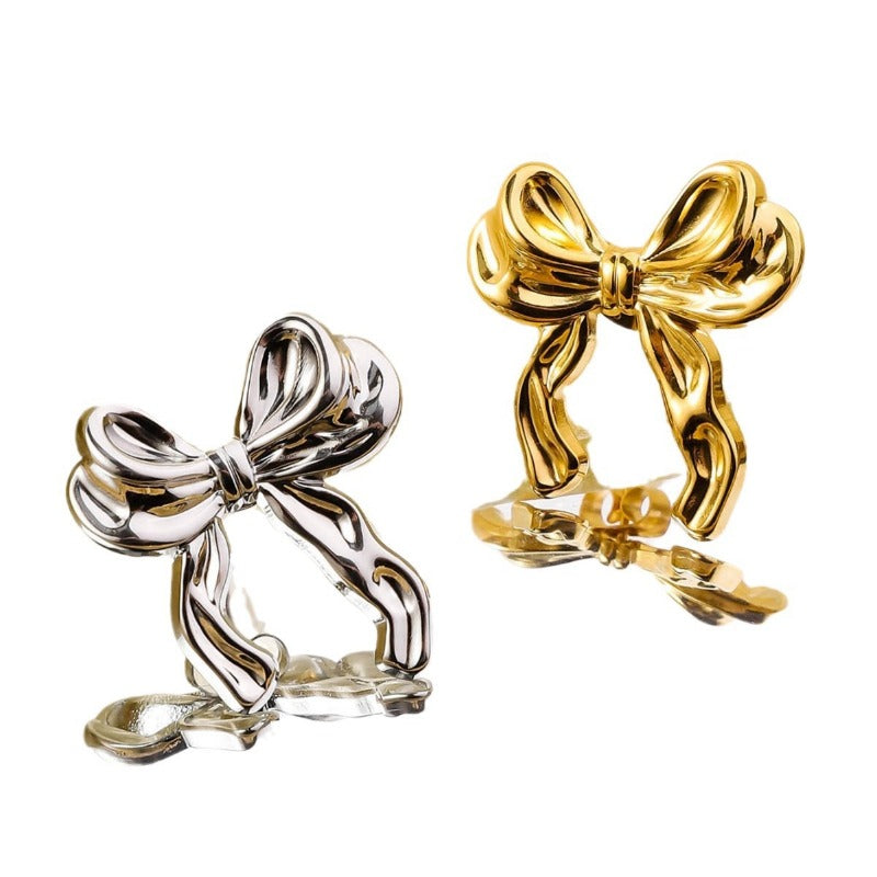 Wholesale Genuine Gold Plated Titanium Steel Heart-shaped Mirror Tassel Stainless Steel Earrings