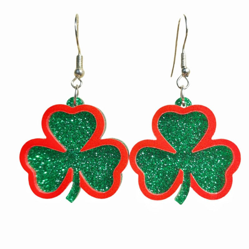 Wholesale Green Fashion Simple Lucky Clover St. Patrick Clover Personality Earrings