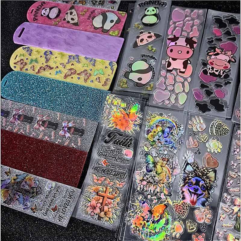 Wholesale Random Holographic Stickers 20/50/100pcs UV DTF Wraps Pen Sticker & Cartoon Random Styles Bookmark Stickers for Crafts Wraps