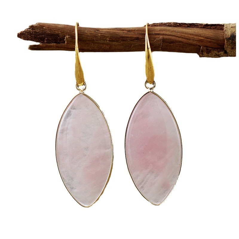 Wholesale Simple Pink Crystal Natural Stone Pendant Earrings
