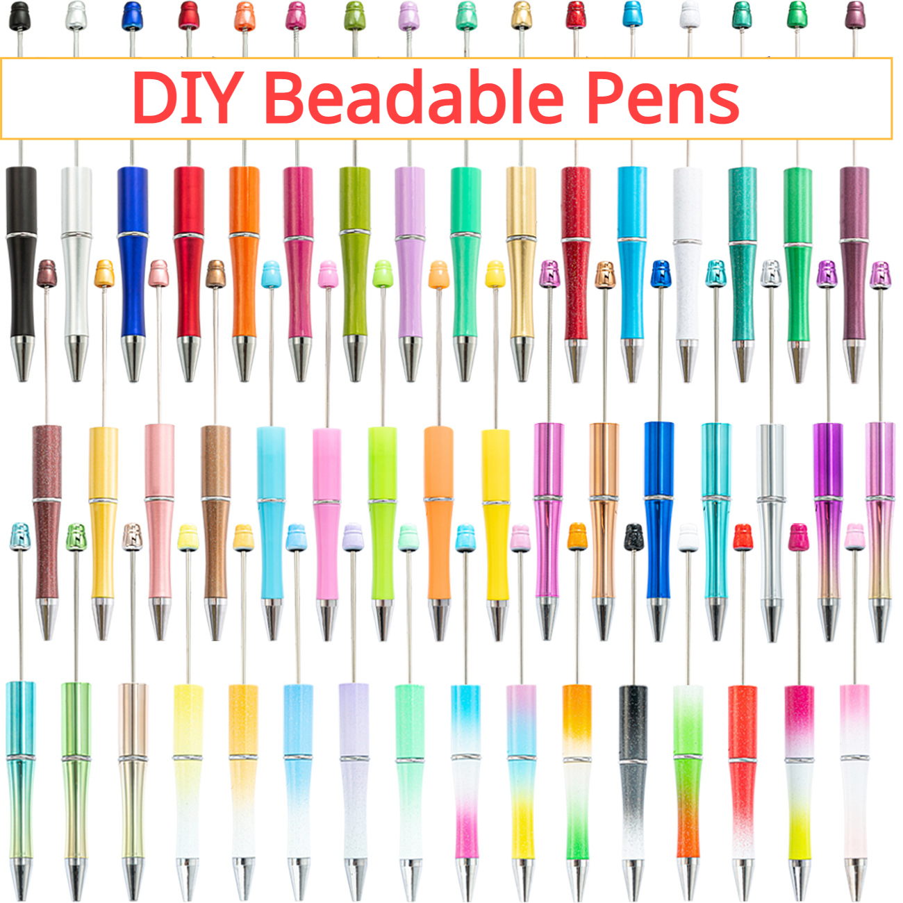 Wholesale Random 100pcs Solid Color Beadable Pens DIY for Beaded Plastic Pen