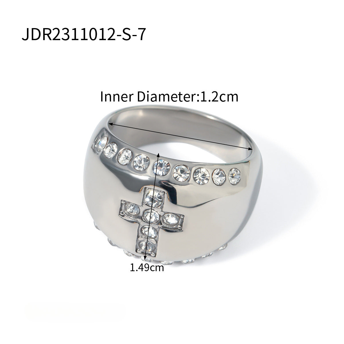 Wholesale 18k Gold Stainless Steel Diamond Inlaid Cross Ring