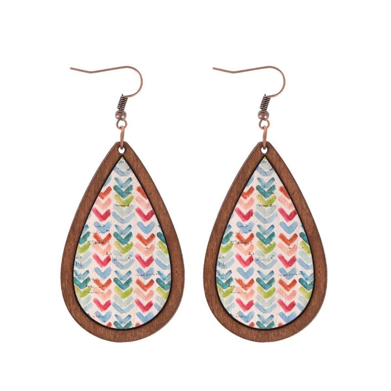 Wholesale Ethnic Style Wooden Droplet Shaped Retro Earrings