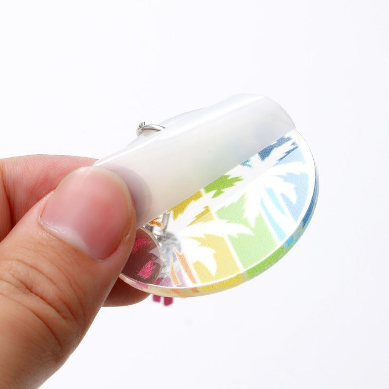 Wholesale Round Colorful Printed Coconut Tree Letters Acrylic Tassel Keychain