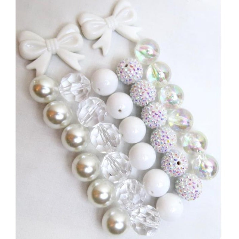 Wholesale 50pcs White with 20MM Acrylic Beads DIY Bow Mixed Beaded Loose Beads Combination