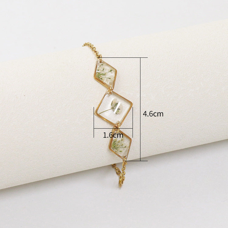 Wholesale 6PCS Gold Plated Dried Flower Transparent Resin Bracelet