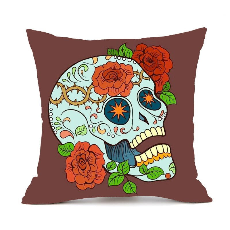 Wholesale Halloween Personalized Retro Skull Head Linen DIY Printed Throw Pillow Cover