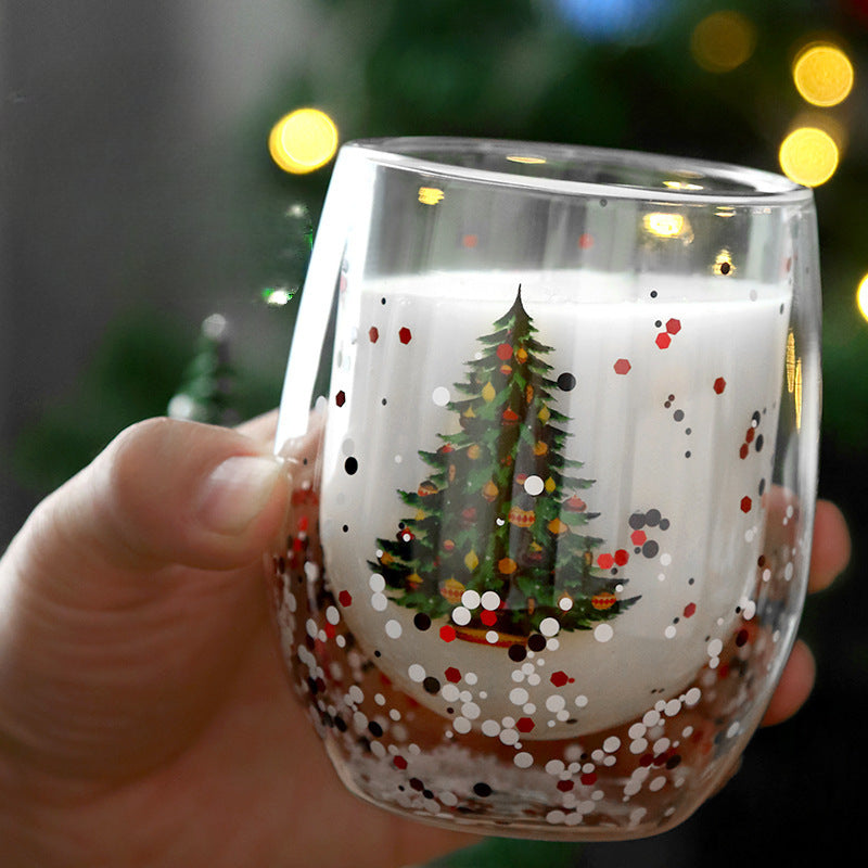 Wholesale Flowing Sequin Double-layer Christmas Tree, Artificially Blown High-temperature Resistant High Borosilicate Glass Cup