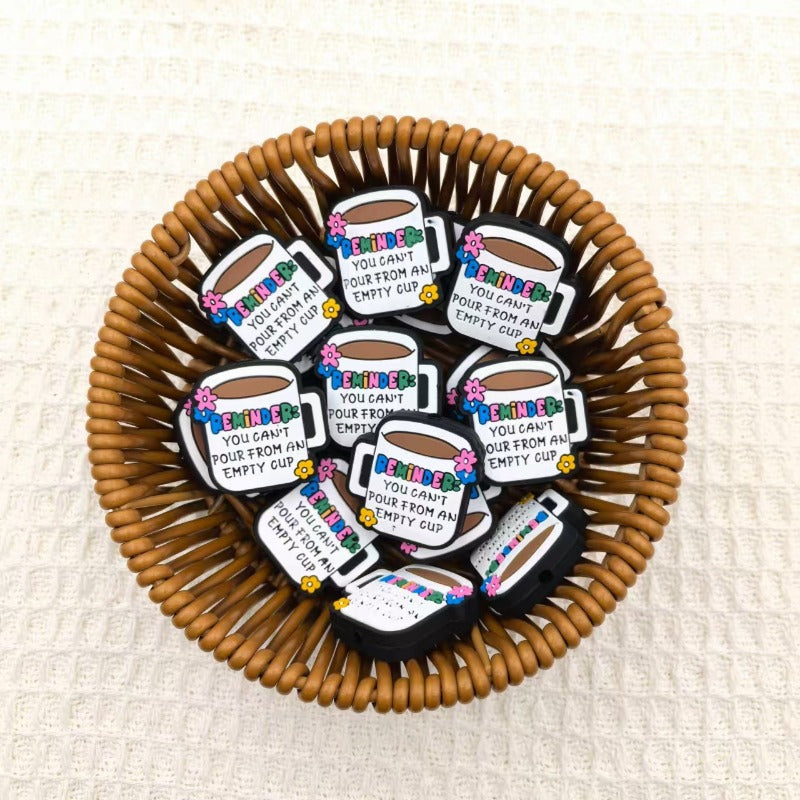 Wholesale 10pcs Coffee Letter Silicone DIY Loose Beads