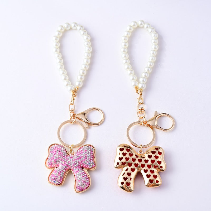 Wholesale Full Diamond Bow Car Creative Pearl Bracelet Keychains