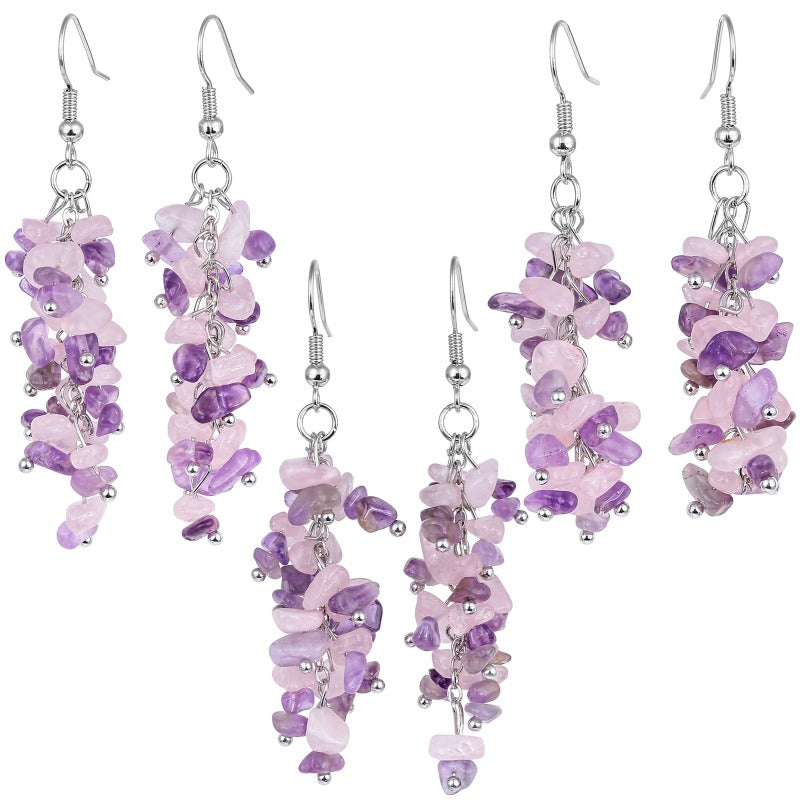 Wholesale Crystal Irregular Gravel Colored Grape String Tassel String Earrings
