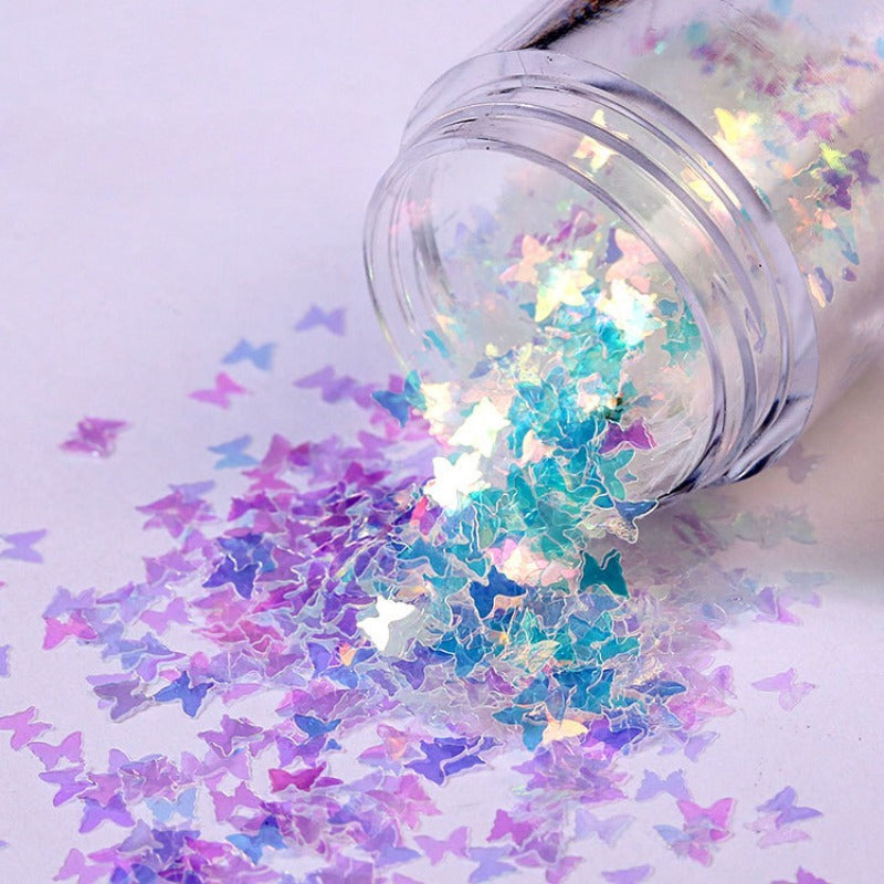 Wholesale Internet Celebrity Sparkling Laser Butterfly Nail Patch Phone Case Glitter Ring Powder Glitter Powder Drop Glue Glitter