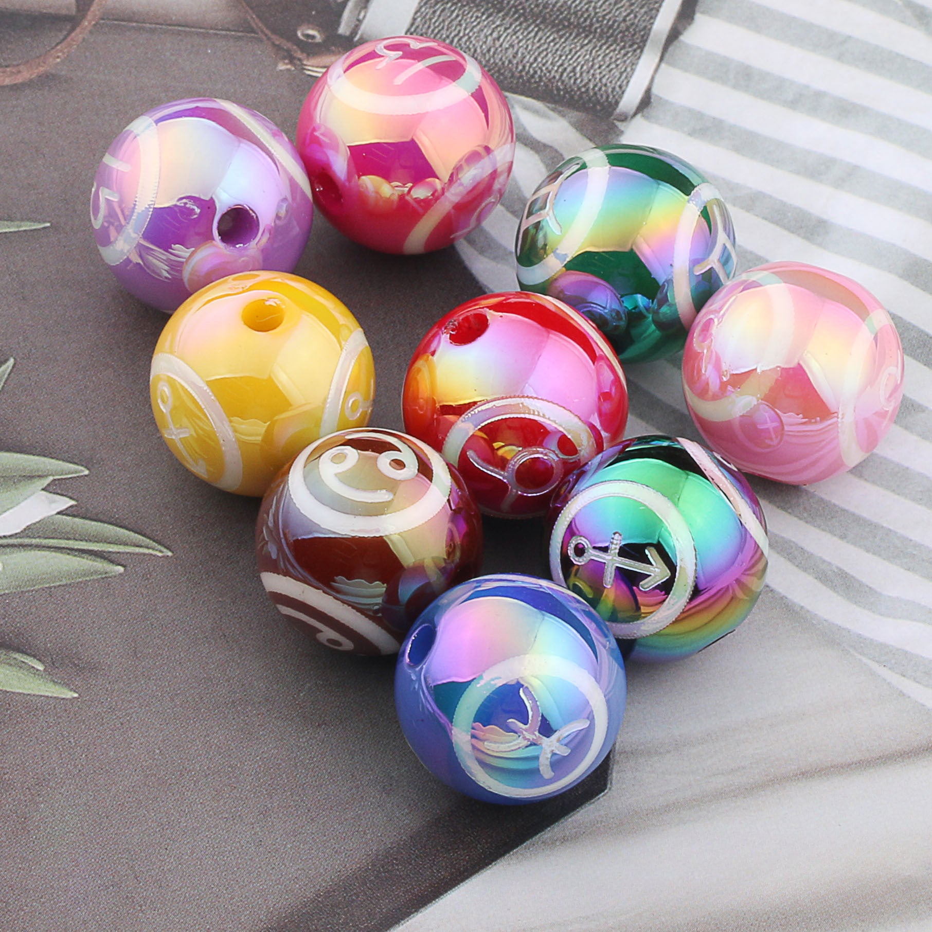 Wholesale 20pcs/pack Acrylic UV Plated 12 Constellation Round Beads DIY Beading Accessories
