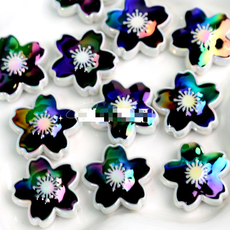 Wholesale 10pcs DIY Double-sided Oil Drip Cherry Blossom Flower Straight Hole Acrylic Beads