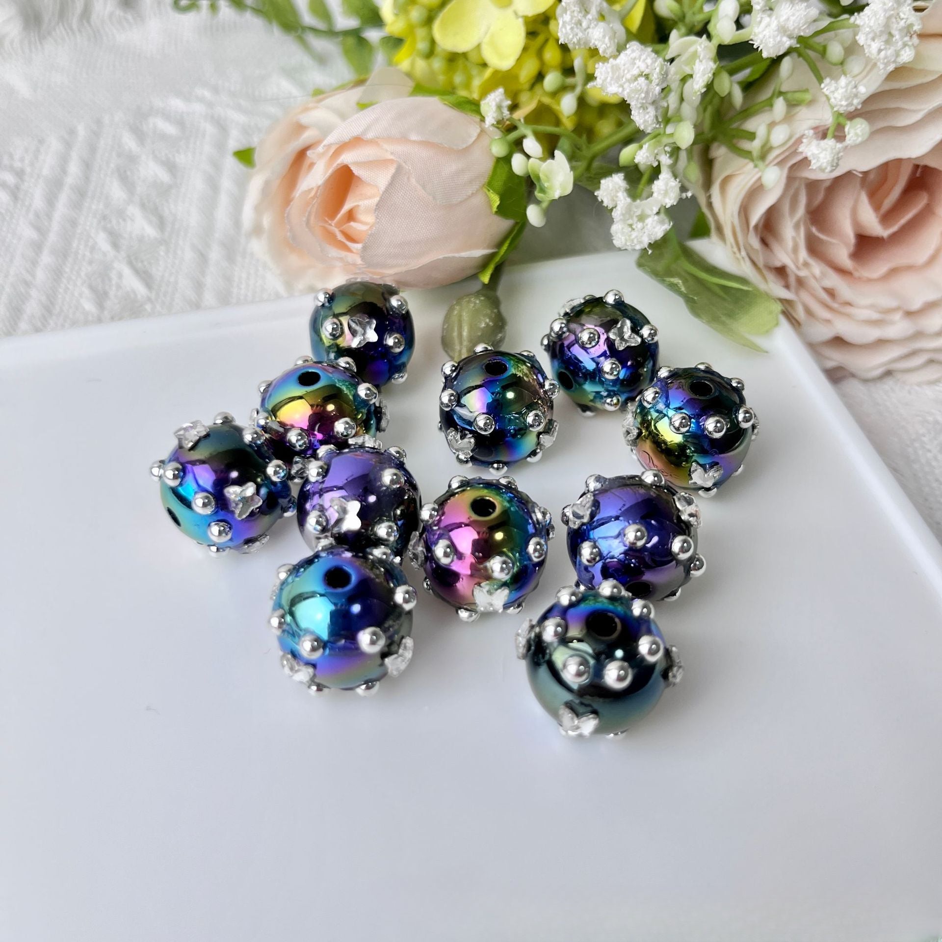 Wholesale 5pcs Hand Painted Glass Scattered Beads