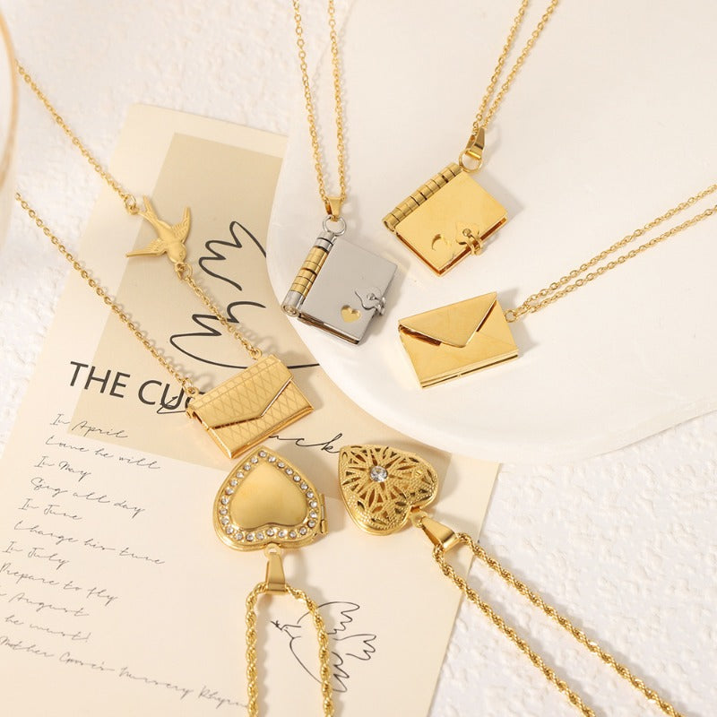 Wholesale Stainless Steel Couple Heart Book Necklaces