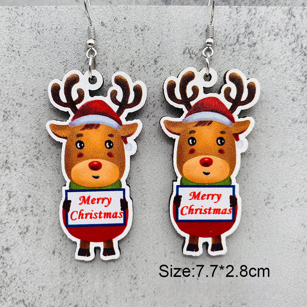 Wholesale Christmas Santa Claus Christmas Socks Elk Wooden Earrings