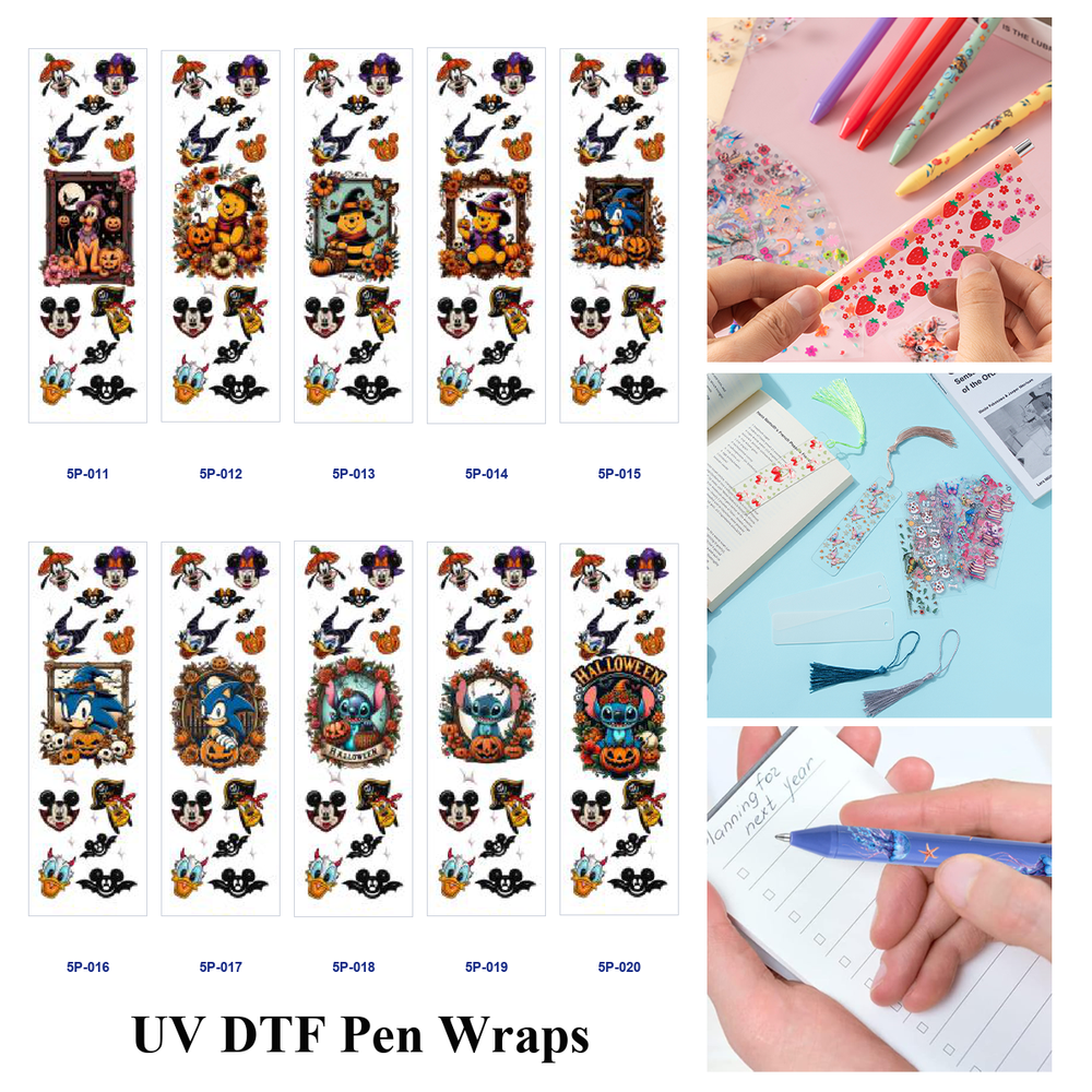 Wholesale 2/ 8/ 16pcs  Pumpkin Bat Ghost Spooky Gothic Print Pen and Bookmark Stickers UV DTF Wraps OLY Exclusive