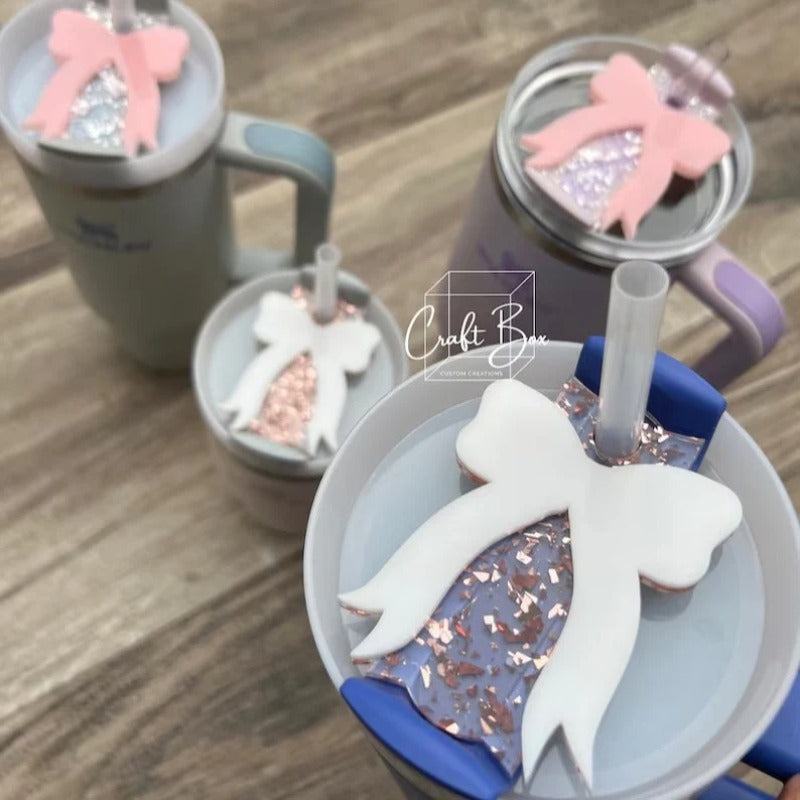 Wholesale 10pcs Bow Gold Powder Transparent Staney Tumbler Tag 40 OZ Ice Daba Cup 2nd Generation Cup Lid Tag