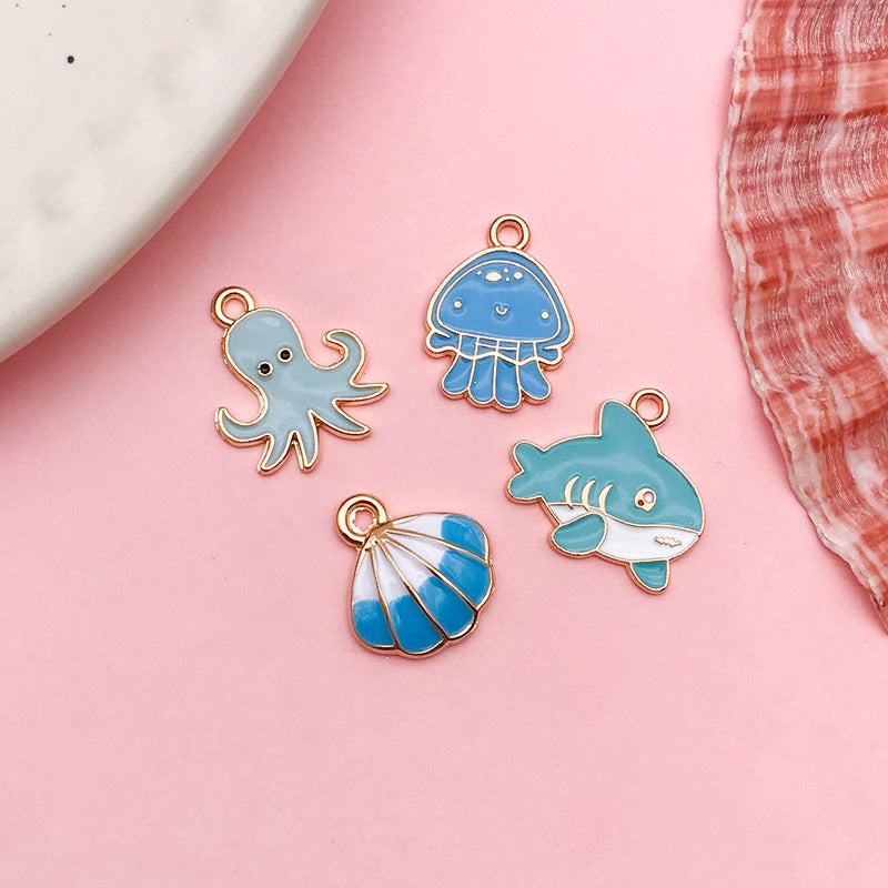 Wholesale Cute Cartoon Dropping Oil Dolphin Octopus Alloy DIY Necklace Pendant Accessories