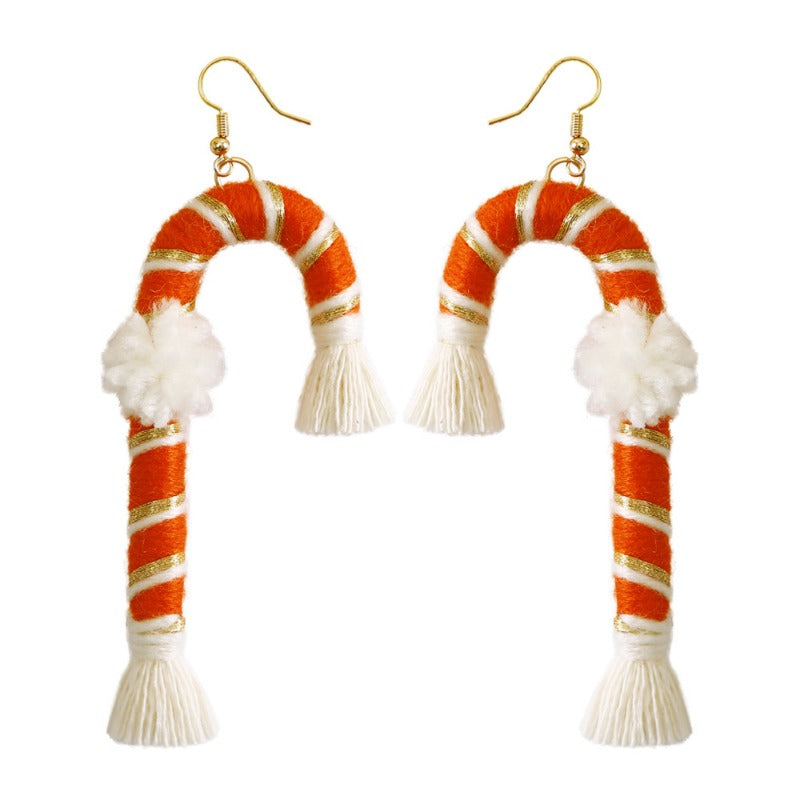Wholesale Hand Woven Cane Tassel Christmas Earrings