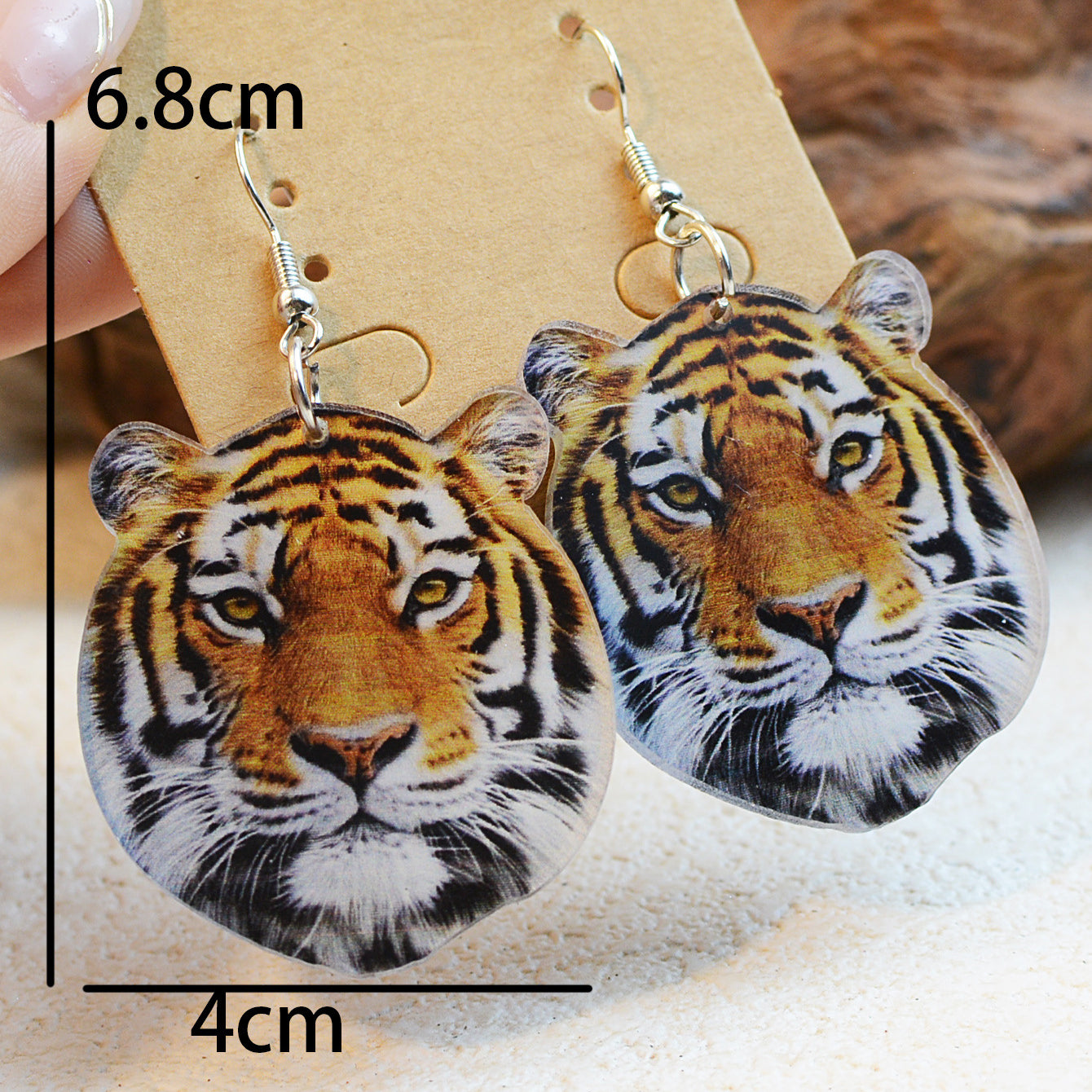 Wholesale Tiger Head Double Sided Printed Leather Earrings