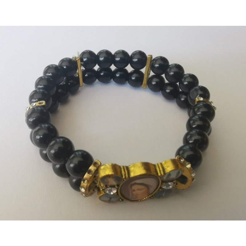 Wholesale Our Lady of The Cross Church Diamond Crystal Icon Imitation Black Onyx Bracelet