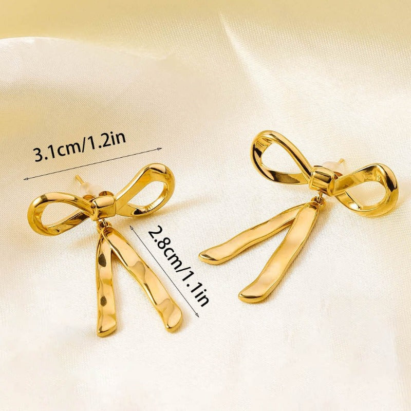 Wholesale Retro Mirror Three-dimensional Butterfly Bow Stainless Steel 18k Real Gold Titanium Steel Earrings