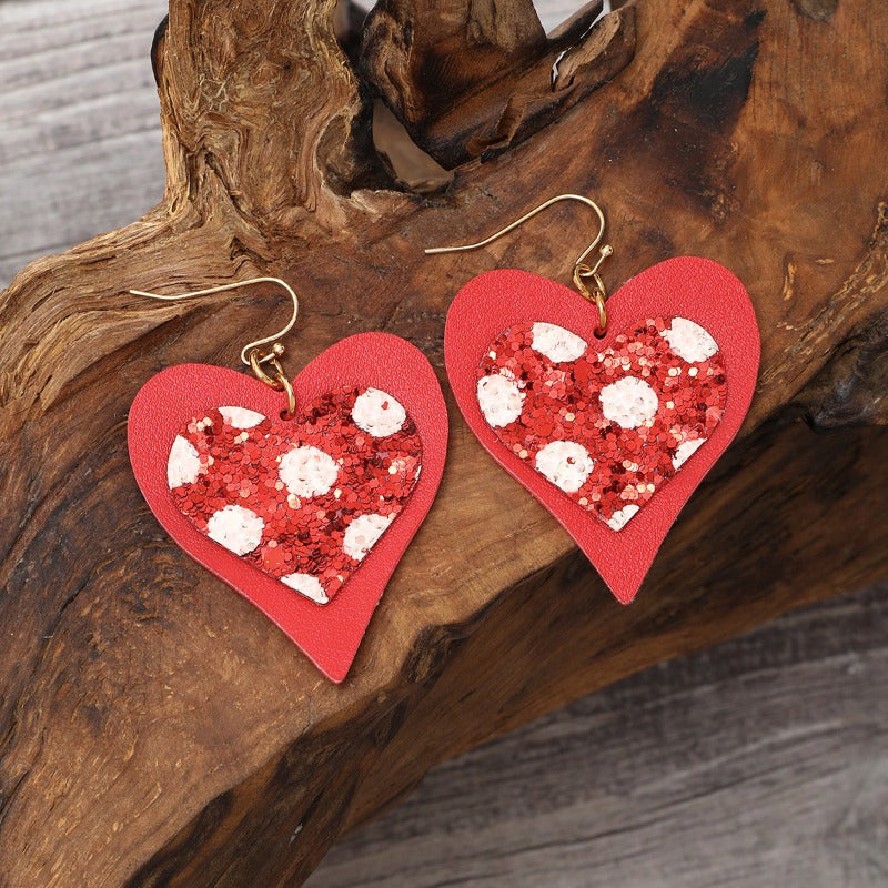 Wholesale Valentine's Day Double Leather Love Earrings