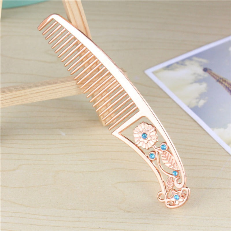 Wholesale Ethnic Style Rose Gold Carving with Comb Handle Exquisite Gift Box Packaging Mirror
