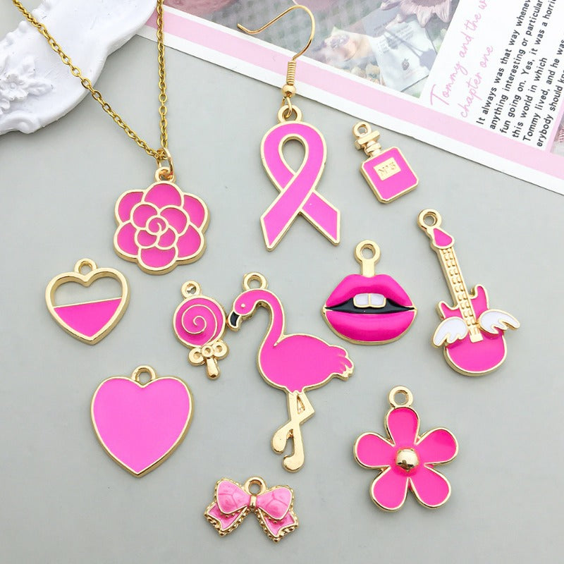 Wholesale Mix 30 Rose Red Drip Oil Alloy Cute Cartoon Simulation Heart Pendant