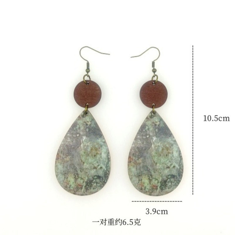 Wholesale Western style Wooden Printing Retro Sunflower Tauren Earrings