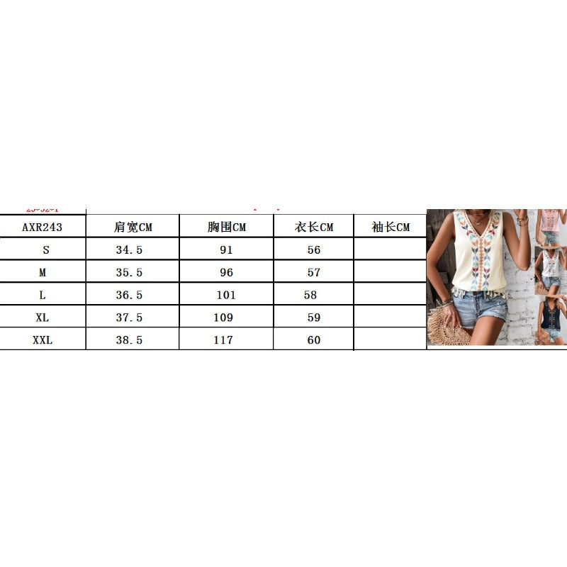 Wholesale Ethnic Style V-neck Embroidered Patchwork Hem Hairy Vest